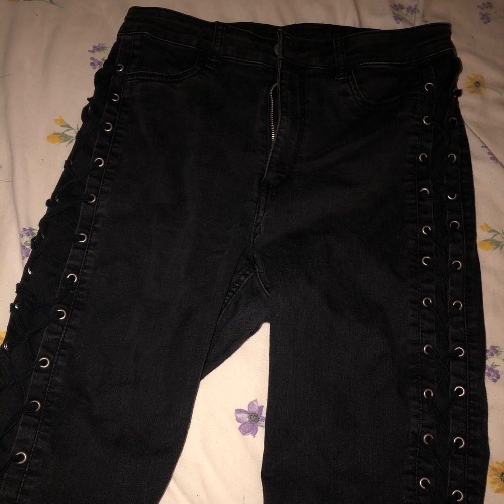 Black lace up jeans